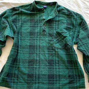 Vintage 90s Gap Oversized Band Collar Knit Plaid Shirt